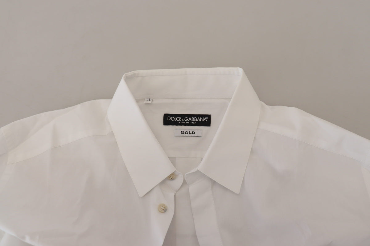 Chemise habillée dorée en coton blanc à plumes de paon Dolce &amp; Gabbana