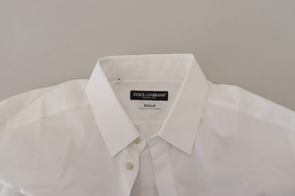 Chemise habillée dorée en coton blanc à plumes de paon Dolce & Gabbana