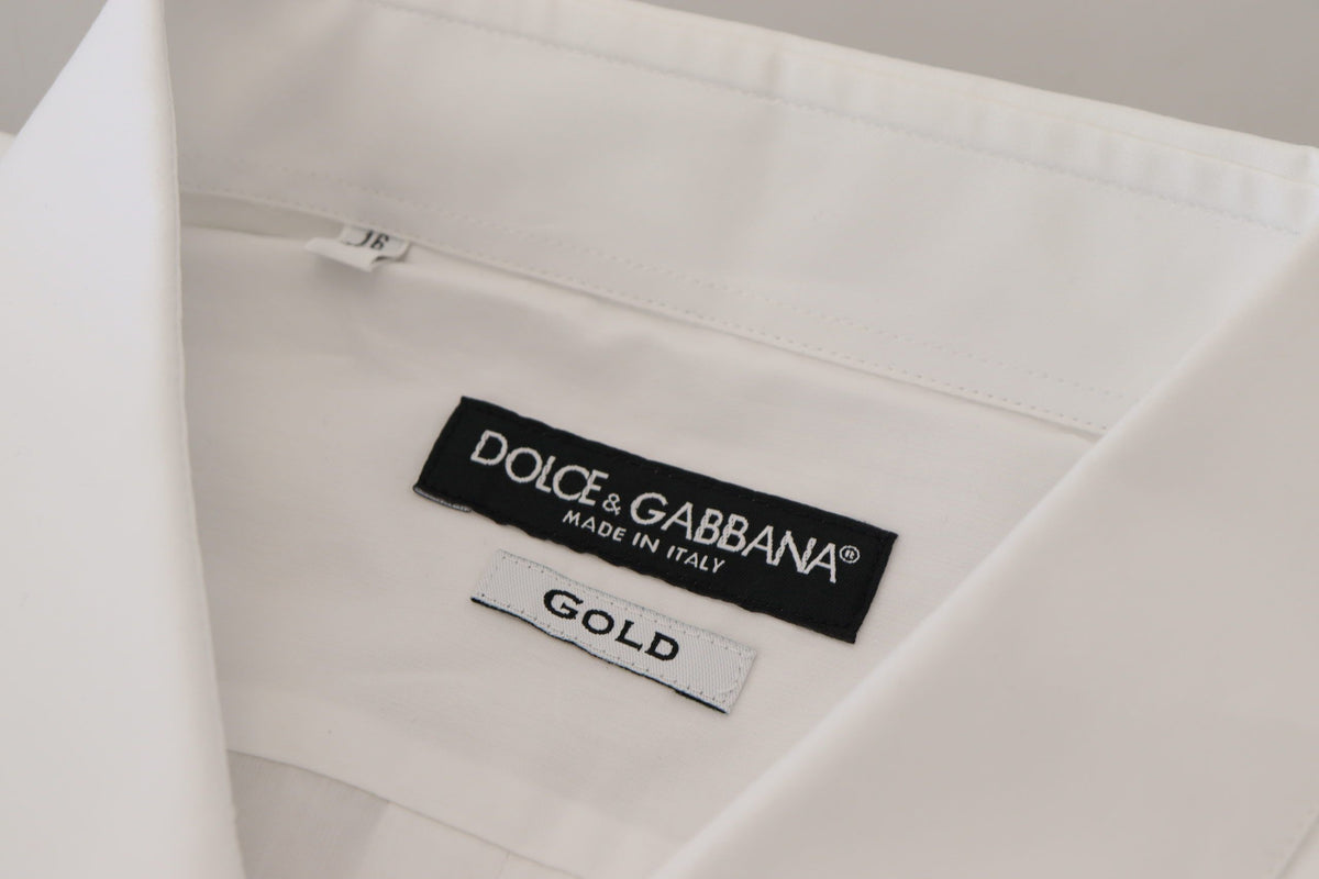 Chemise habillée dorée en coton blanc à plumes de paon Dolce &amp; Gabbana
