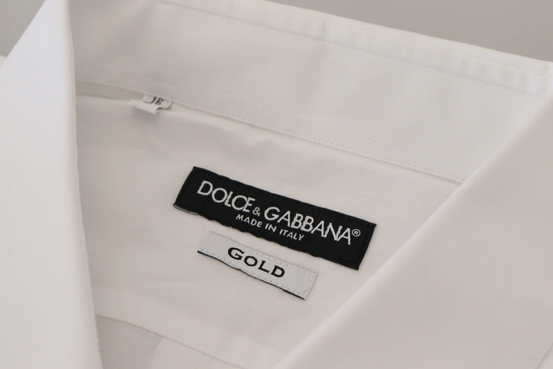 Dolce &amp; Gabbana wit katoenen overhemd met pauwenveren, formele stijl, goudkleurig.