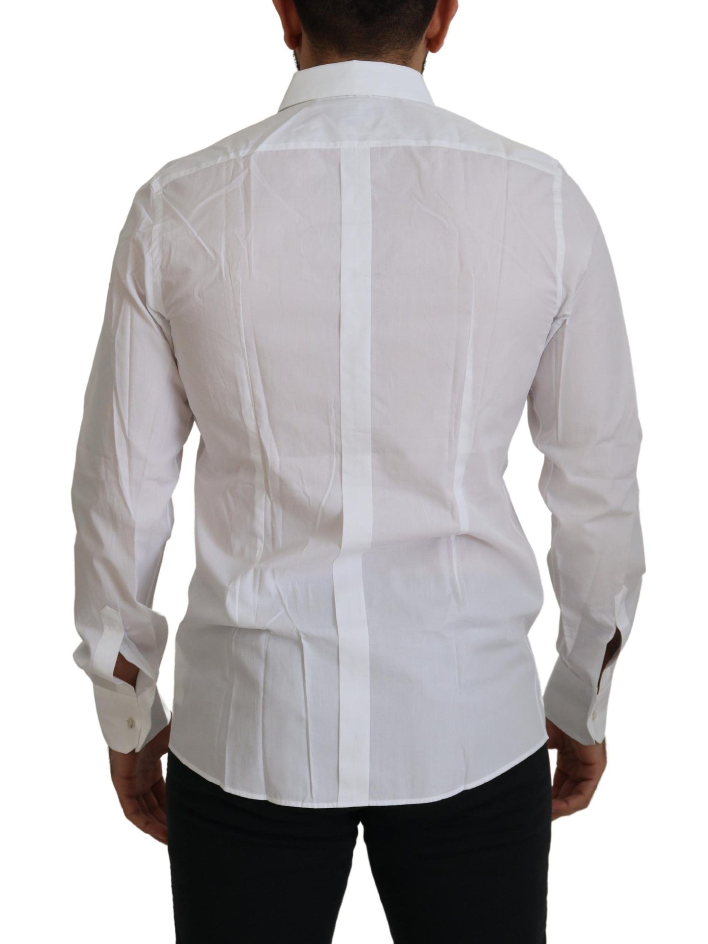 Chemise habillée dorée en coton blanc à plumes de paon Dolce & Gabbana
