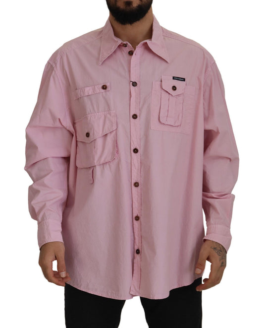 Chemise à manches longues, boutonnée, rose, décontractée de Dolce & Gabbana