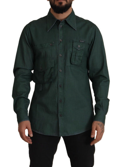 Chemise à manches longues à boutons en vert foncé de Dolce & Gabbana