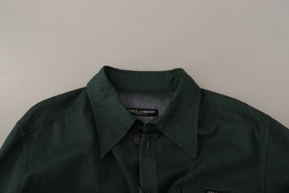 Chemise à manches longues à boutons en vert foncé de Dolce & Gabbana