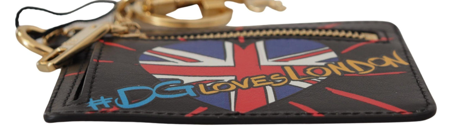 Dolce & Gabbana Zwarte Leren #DGLovesLondon Sleutelhanger Kaarthouder Muntenhouder