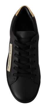 Dolce & Gabbana Black Gold Leather Low Top Sneakers for Women