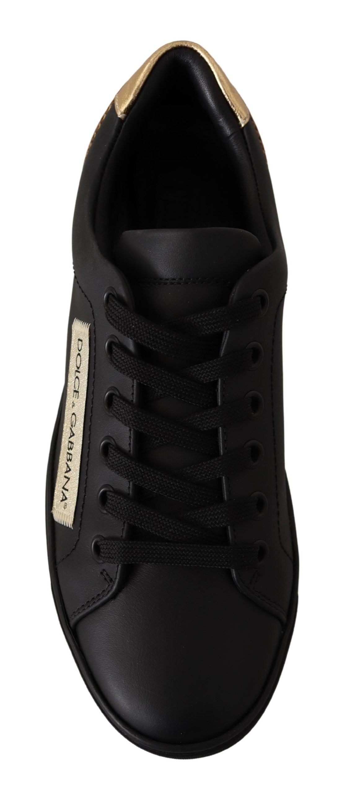 Dolce & Gabbana Zwarte Goudkleurige Lederen Lage Sneakers, Dames.