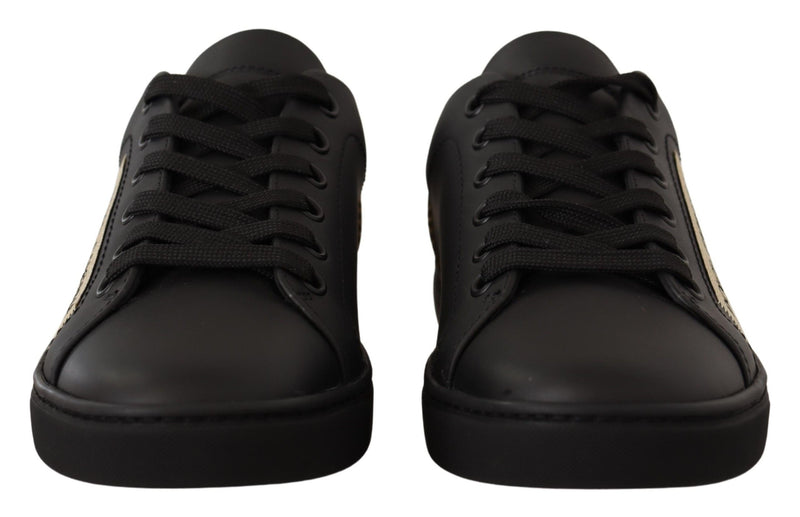 Dolce & Gabbana Black Gold Leather Low Top Sneakers for Women