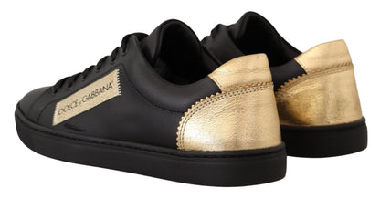 Dolce & Gabbana Zwarte Goudkleurige Lederen Lage Sneakers, Dames.