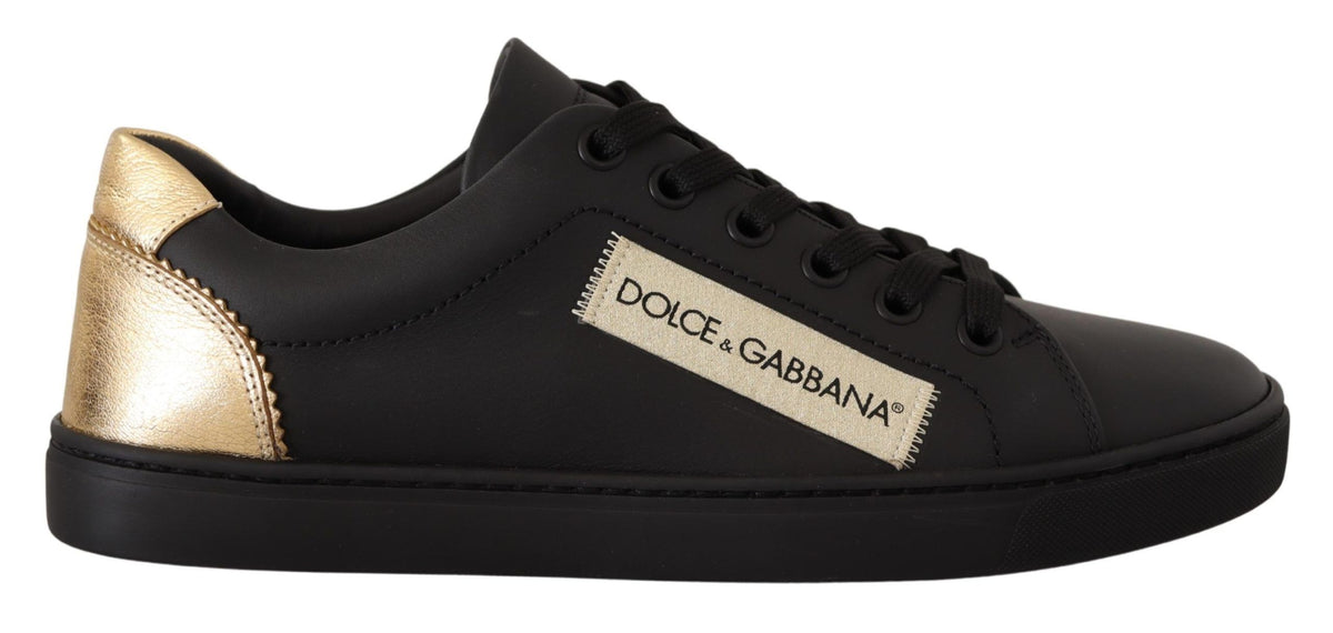 Dolce & Gabbana Baskets Basses en Cuir Noir et Or pour Femmes