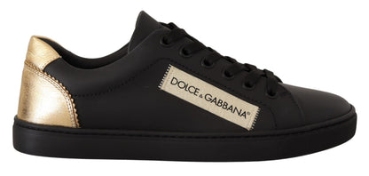 Dolce & Gabbana Zwarte Goudkleurige Lederen Lage Sneakers, Dames.