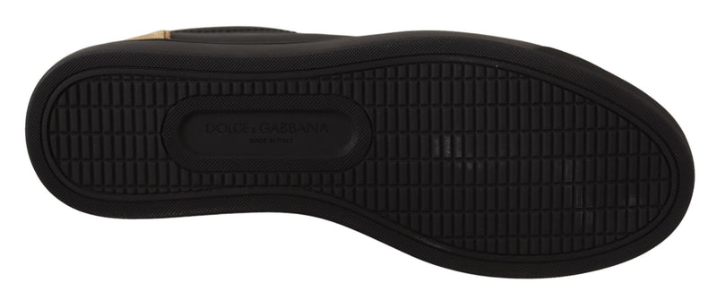 Dolce & Gabbana Black Gold Leather Low Top Sneakers for Women
