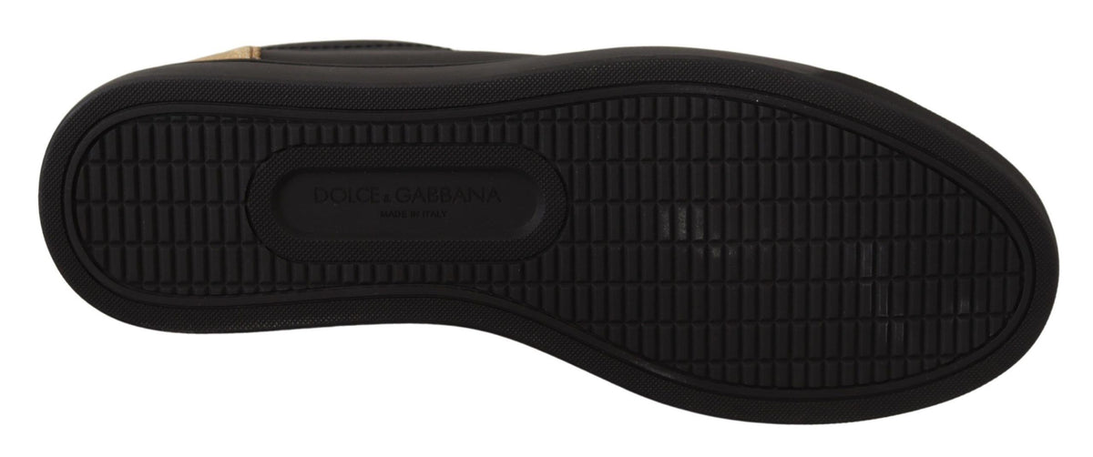Dolce & Gabbana Baskets Basses en Cuir Noir et Or pour Femmes