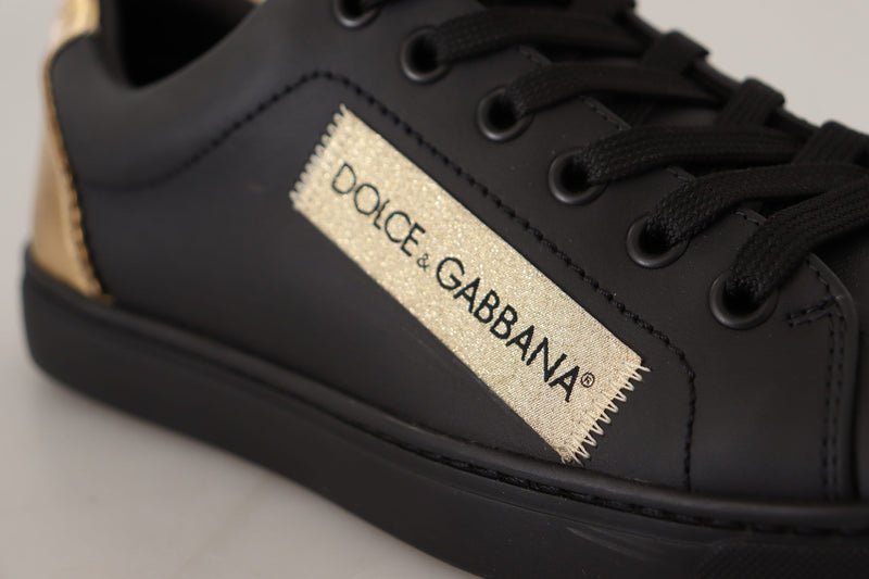 Dolce & Gabbana Black Gold Leather Low Top Sneakers for Women