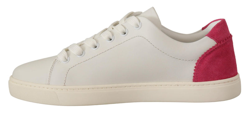 Dolce & Gabbana White Pink Leather Low Top Sneakers for Women