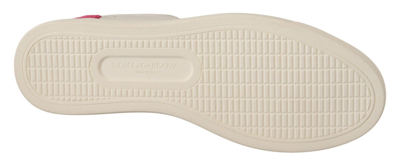 Dolce & Gabbana White Pink Leather Low Top Sneakers for Women
