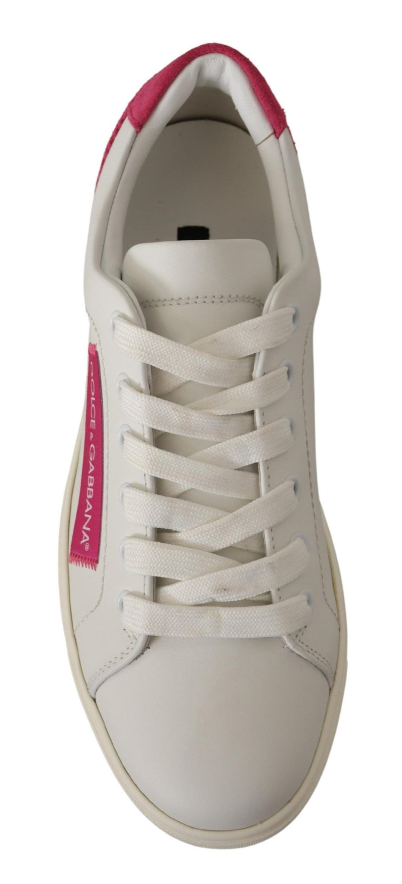 Dolce & Gabbana White Pink Leather Low Top Sneakers for Women