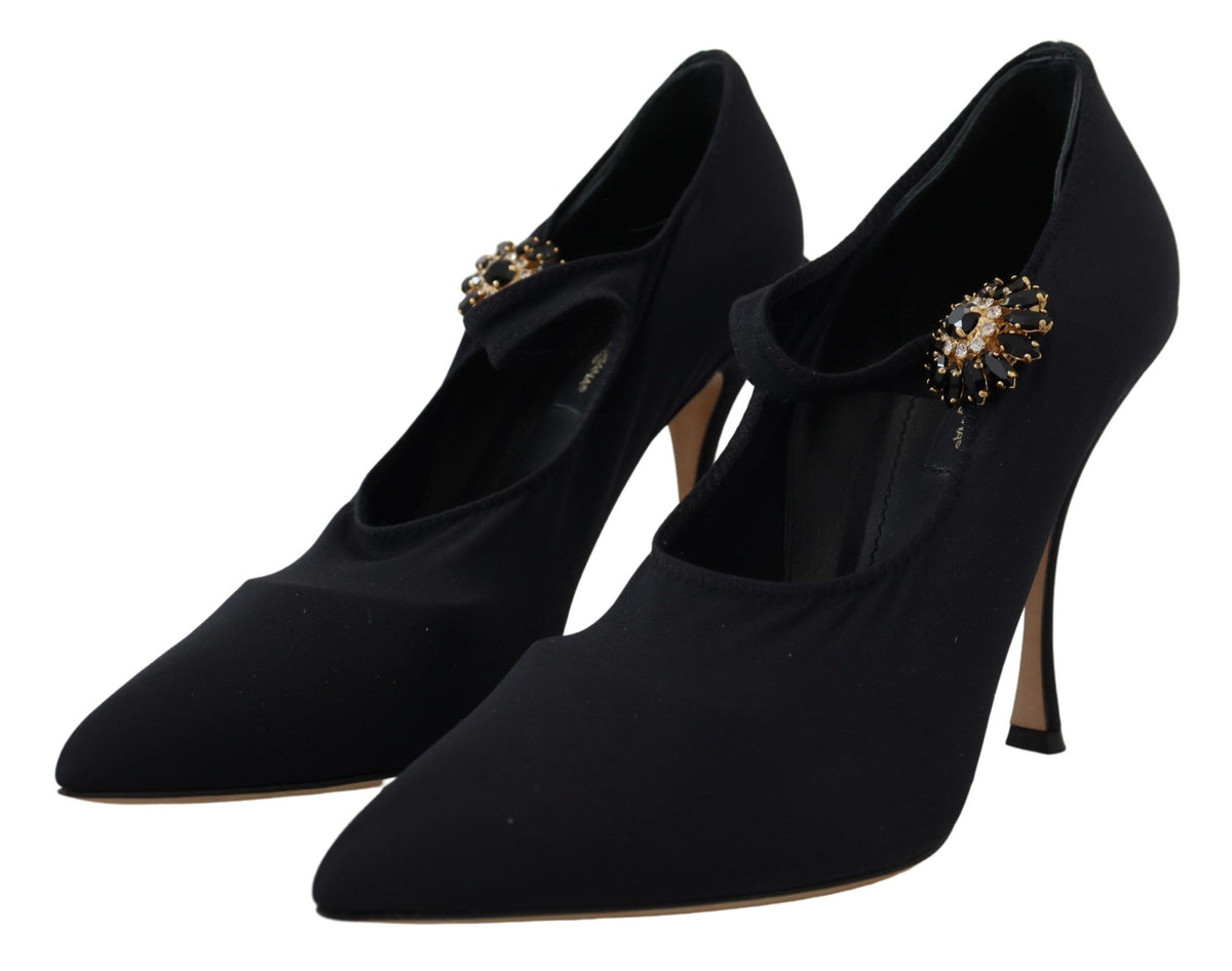 Dolce & Gabbana Black Socks Stretch Crystal Pumps