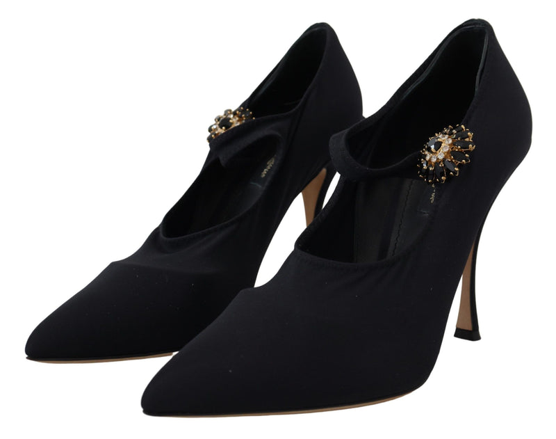 Dolce & Gabbana Black Socks Stretch Crystal Pumps