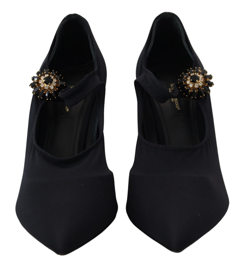Dolce & Gabbana Black Socks Stretch Crystal Pumps