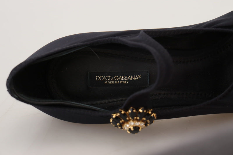 Dolce & Gabbana Black Socks Stretch Crystal Pumps