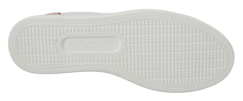 Dolce & Gabbana White Pink Leather Low Top Sneakers