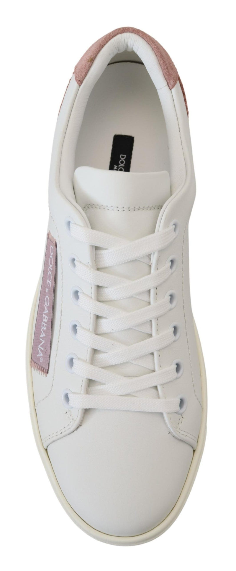 Dolce & Gabbana White Pink Leather Low Top Sneakers
