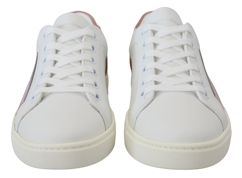 Dolce & Gabbana White Pink Leather Low Top Sneakers