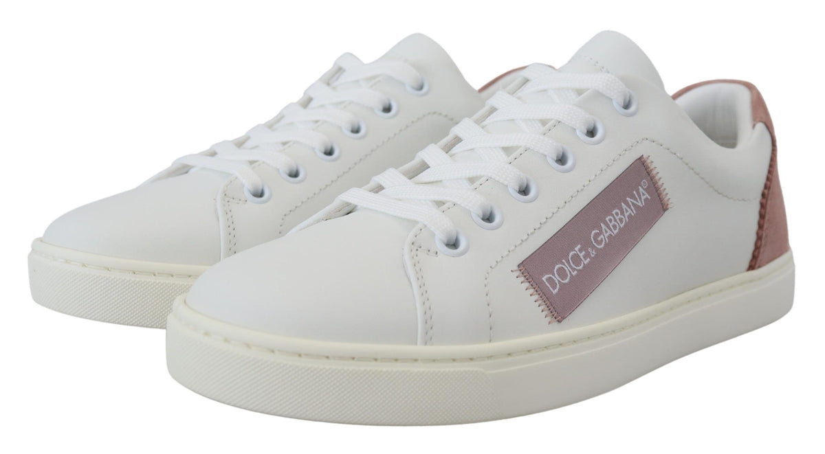 Dolce & Gabbana White Pink Leather Low Top Sneakers