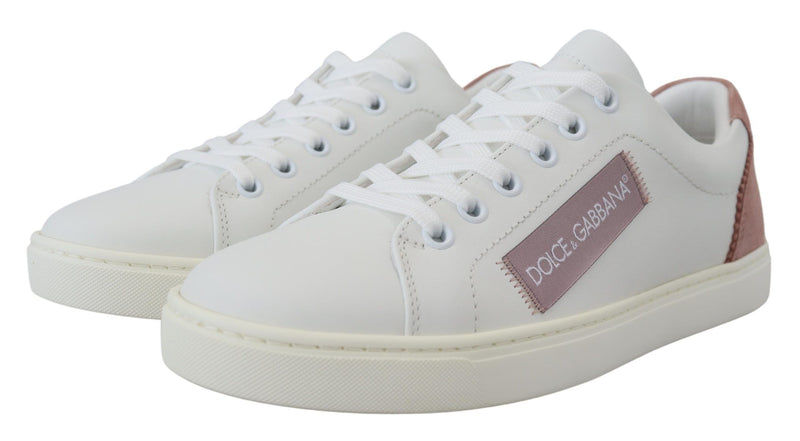 Dolce & Gabbana White Pink Leather Low Top Sneakers