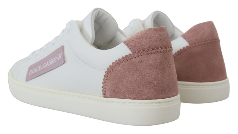 Dolce & Gabbana White Pink Leather Low Top Sneakers