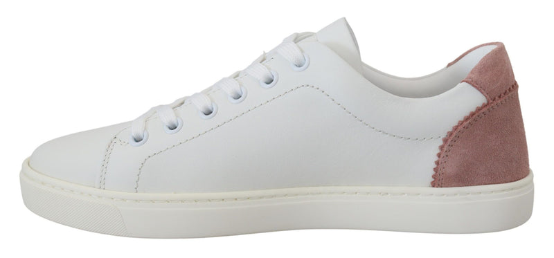 Dolce & Gabbana White Pink Leather Low Top Sneakers