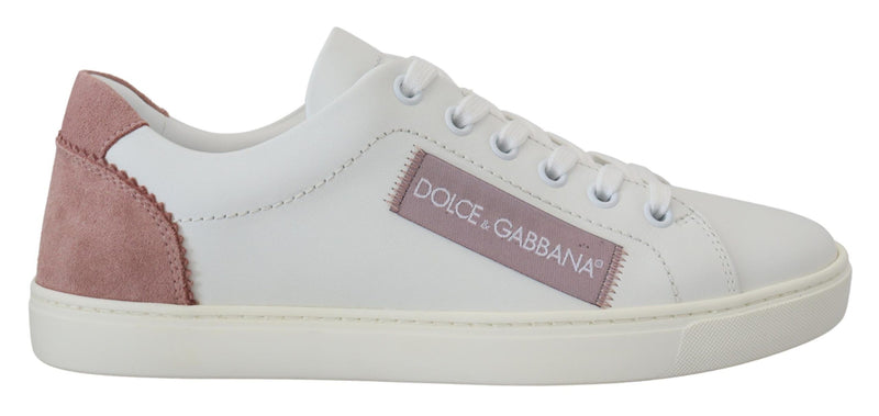 Dolce & Gabbana White Pink Leather Low Top Sneakers