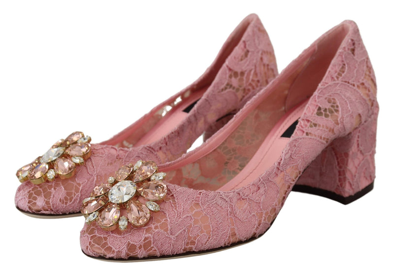 Dolce & Gabbana Pink Taormina Lace Crystal Pumps