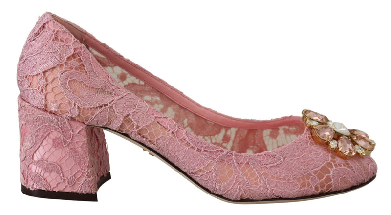 Dolce & Gabbana Pink Taormina Lace Crystal Pumps