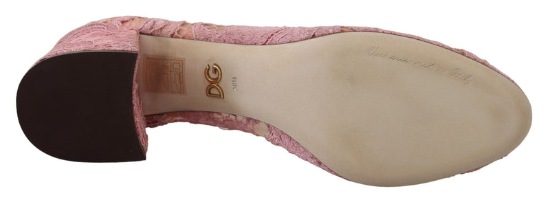 Dolce & Gabbana Pink Taormina Lace Crystal Pumps