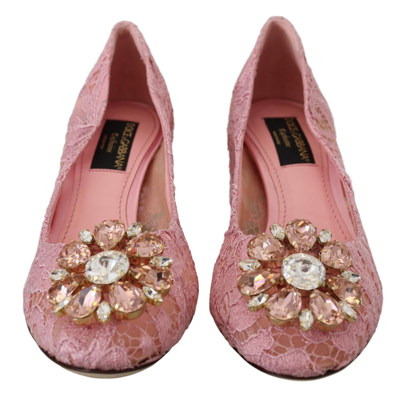 Dolce & Gabbana Pink Taormina Lace Crystal Pumps