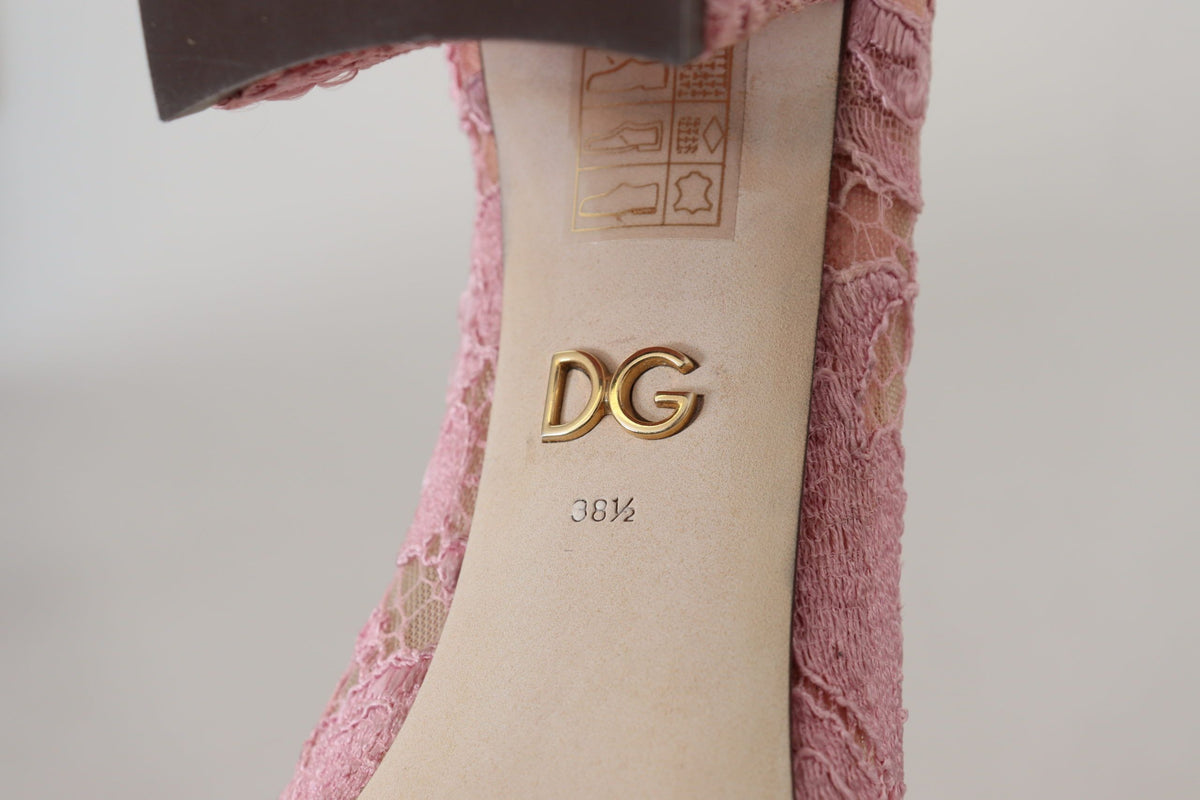 Dolce & Gabbana Pink Taormina Lace Crystal Pumps