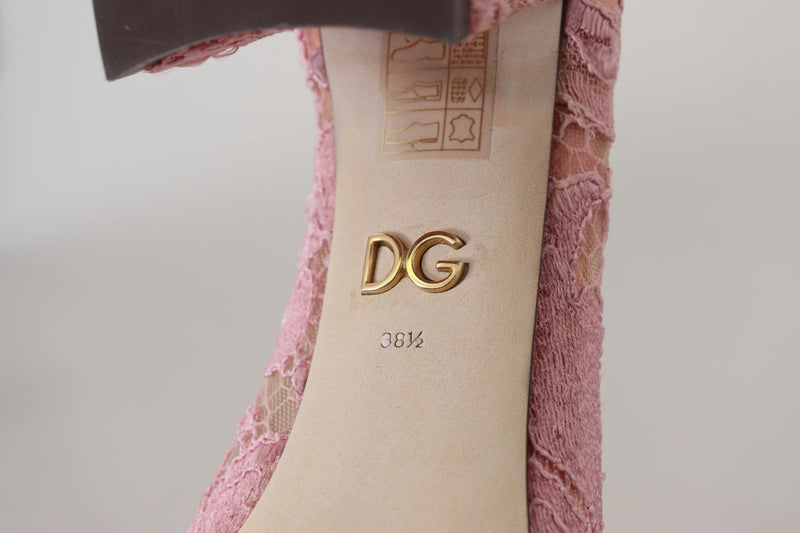 Dolce & Gabbana Pink Taormina Lace Crystal Pumps