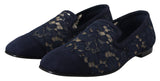 Dolce & Gabbana Blue Floral Lace Slip-On Loafers