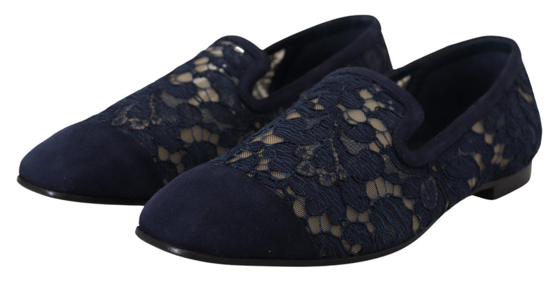 Dolce & Gabbana Blue Floral Lace Slip-On Loafers