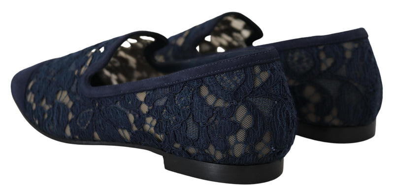Dolce & Gabbana Blue Floral Lace Slip-On Loafers