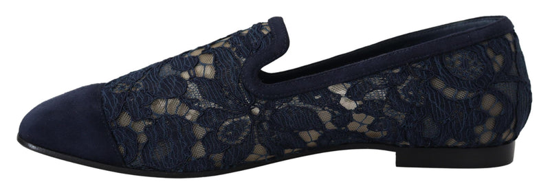 Dolce & Gabbana Blue Floral Lace Slip-On Loafers