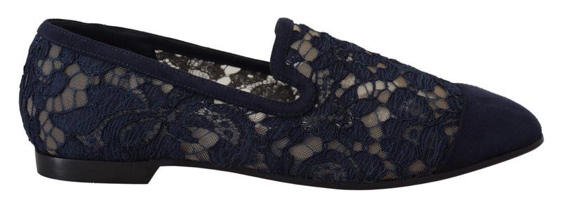 Dolce & Gabbana Blue Floral Lace Slip-On Loafers