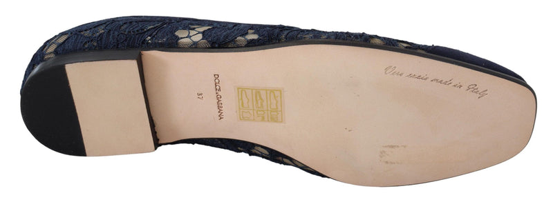 Dolce & Gabbana Blue Floral Lace Slip-On Loafers