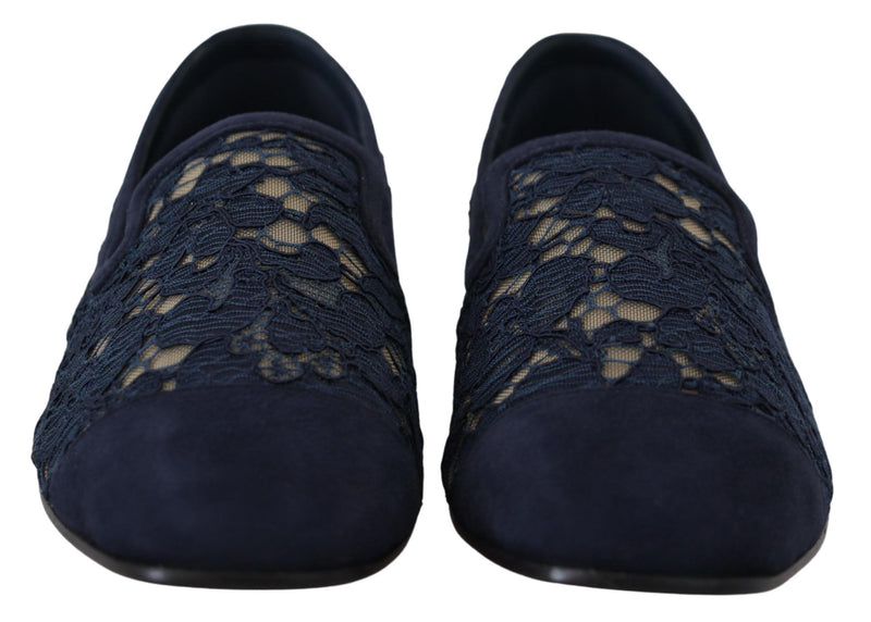 Dolce & Gabbana Blue Floral Lace Slip-On Loafers
