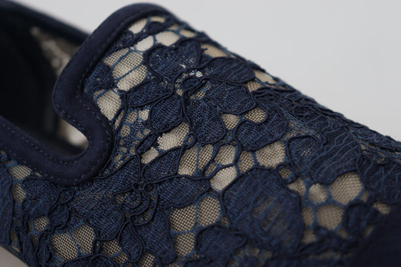 Dolce & Gabbana Blue Floral Lace Slip-On Loafers