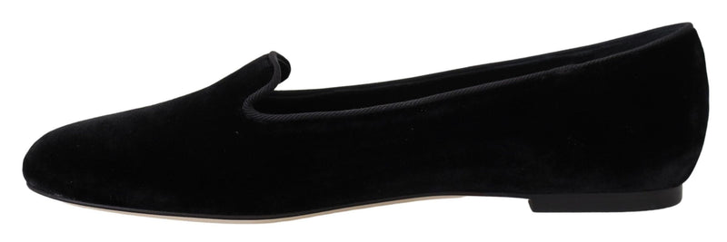 Dolce & Gabbana Black Velvet Slip-On Loafers Flats Shoes