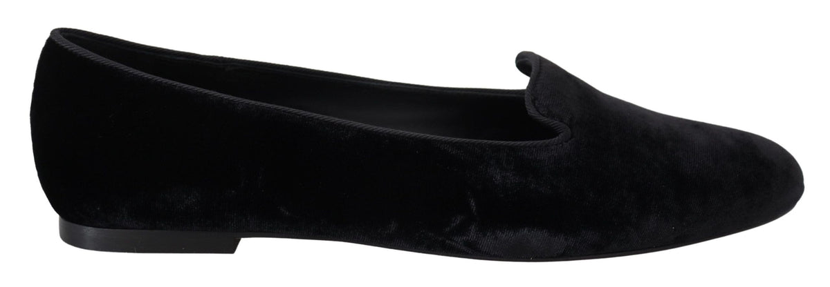 Dolce & Gabbana Black Velvet Slip-On Loafers Flats Shoes