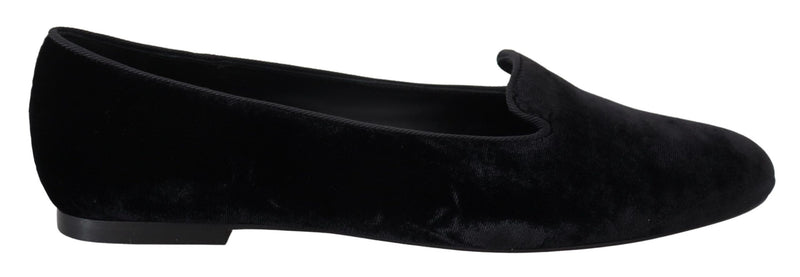 Dolce & Gabbana Black Velvet Slip-On Loafers Flats Shoes